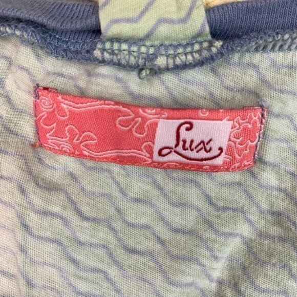 Lux Womens Tunic Top Green Gray Wave Sleeveless Scoop Neck Belted Blouse XS/S - Picture 10 of 10